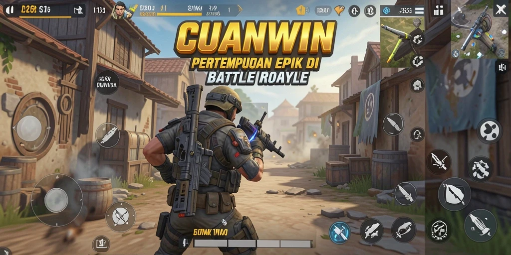 Screenshot CUANWIN menampilkan aksi pertempuran mendebarkan di arena Battle Royale.