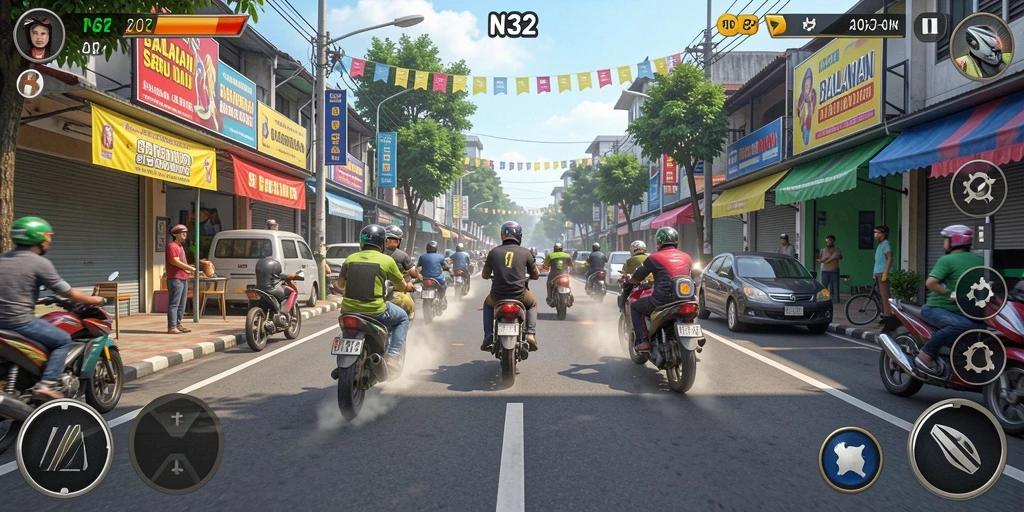 Gameplay seru dengan kecepatan tinggi dalam balapan N32.