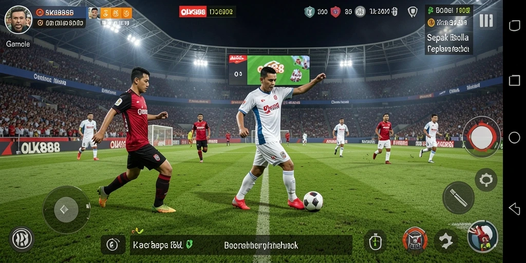 Tangkapan layar OLX888 menunjukkan gameplay sepak bola yang intens dan menarik.