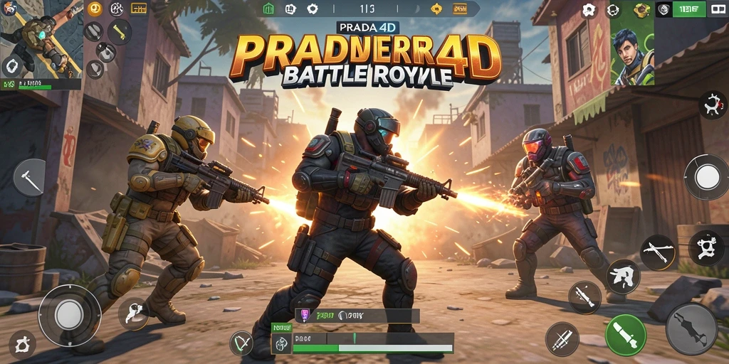 Gameplay mendebarkan PRADA4D dalam aksi pertempuran Battle Royale.