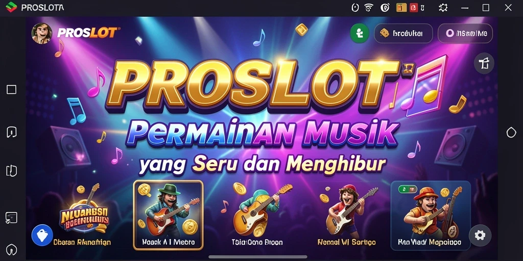 Tangkapan layar utama PROSLOT menunjukkan permainan musik yang seru dan penuh warna.